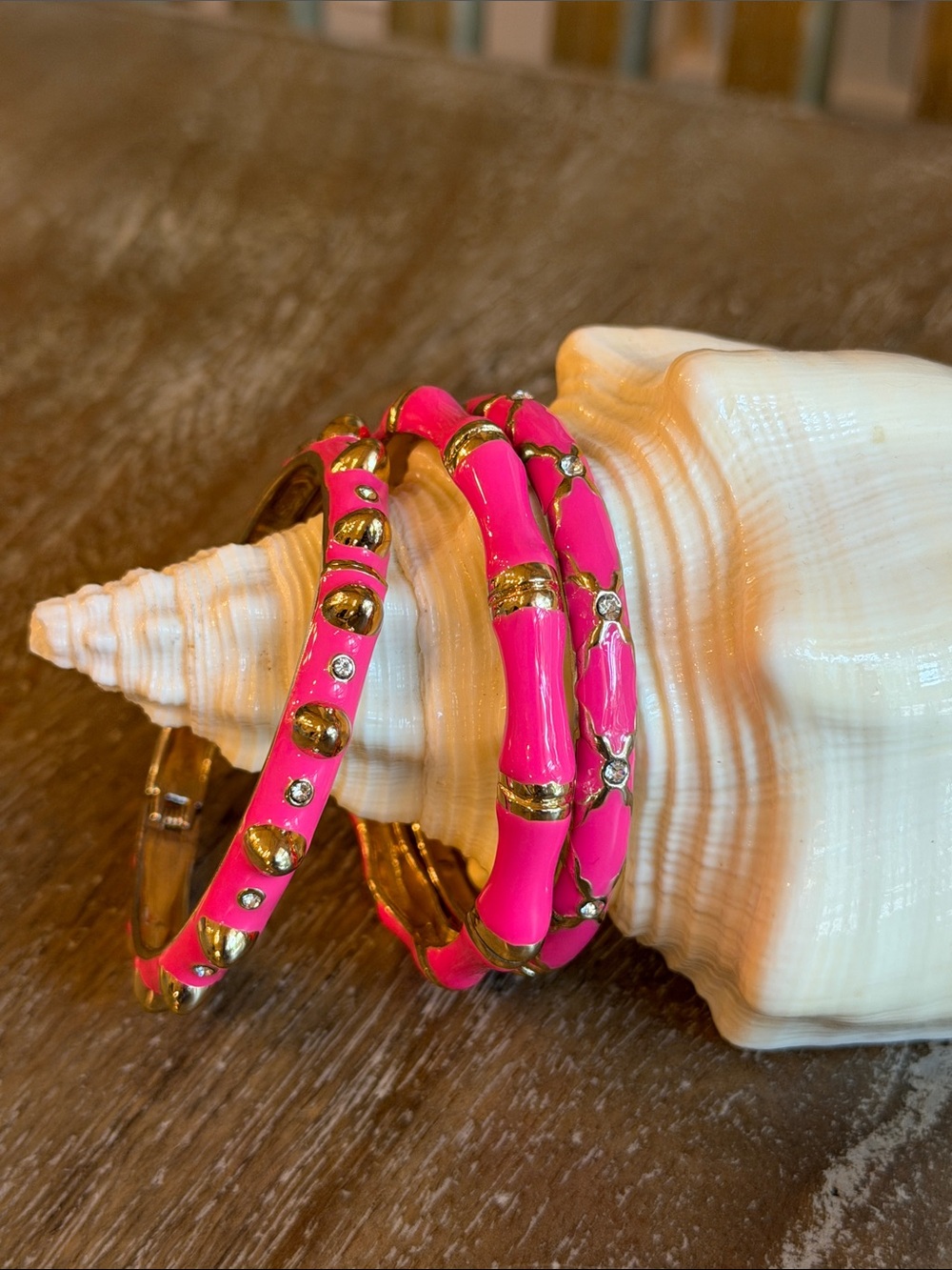 Sequin Neon Pink Enameled Bracelets